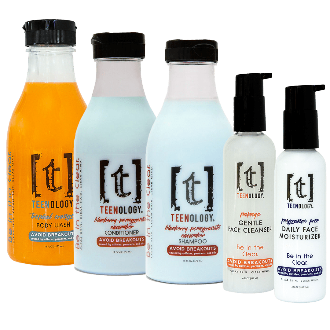 Teen Acne Total Body Care Kit | Shampoo + Conditioner + Body Wash + Face Cleanser + Face Moisturizer - Save 25%