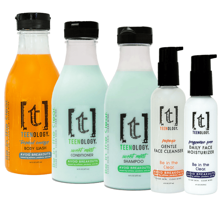 Teen Acne Total Body Care Kit | Shampoo + Conditioner + Body Wash + Face Cleanser + Face Moisturizer - Save 25%