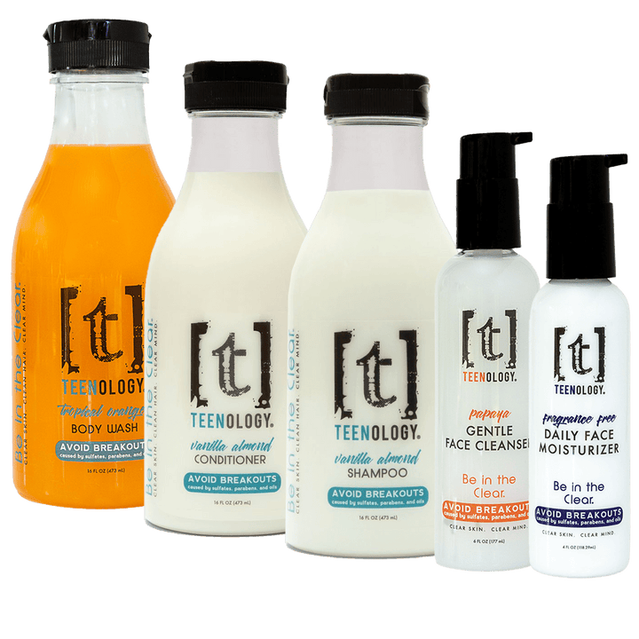 Teen Acne Total Body Care Kit | Shampoo + Conditioner + Body Wash + Face Cleanser + Face Moisturizer - Save 25%